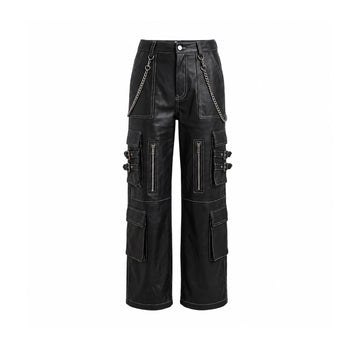 Elysian Sheepskin Leather Utility Cargo Pants for Ladies or Women with Detachable Hardware Chains