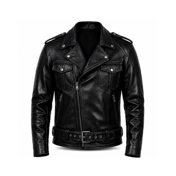 Phantom Rider Men’s Black Sheepskin Leather Moto Jacket