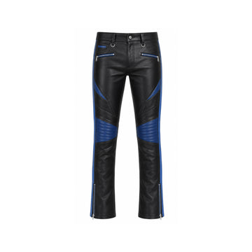 Cobalt Vortex Men’s Black & Blue Sheepskin Leather Moto Pants