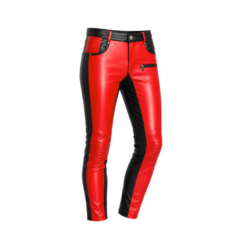 Apex Racer Men’s Red & Black Sheepskin Leather Moto Pants