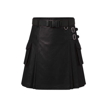 Women's Genuine Sheepskin Leather Tactical Utility Kilt – Pleated Cargo Festival Kilt Skirt