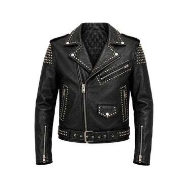 Vandal Luxe Men’s Black Studded Cowhide Leather Biker Jacket