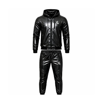 Blackout Men’s Black Sheepskin Leather Hooded Tracksuit Set