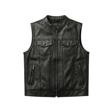 Shadow Rider Leather Vest – Men's Genuine Sheepskin Satin-Lined Motorcycle Waistcoat