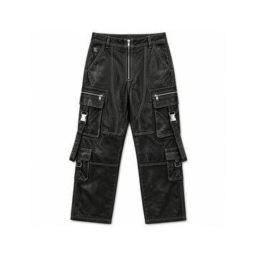 Men's Premium Sheepskin Leather Techwear Cargo Pants – Multi Pocket Utility Leather Trousers