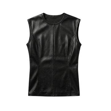 Signature Black Sheepskin Leather Tank Top – Sleek Minimalist Fit