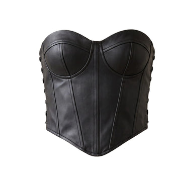 Genuine Leather Sweetheart Bustier Top - Multi Lace-Up Corset