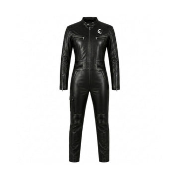 Overdrive Moto Men’s Black Sheepskin Leather Utility Jumpsuit