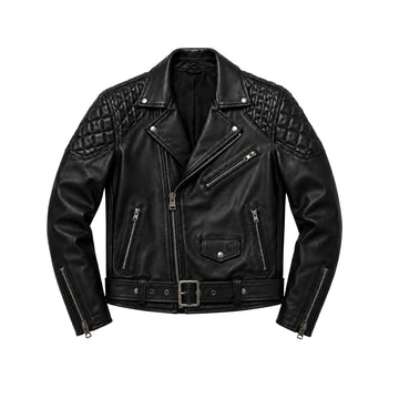 Off-Duty Men’s Black Sheepskin Quilted Moto Leather Jacket