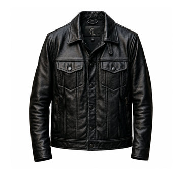 Heritage Distressed Sheepskin Leather Trucker Jacket for Men