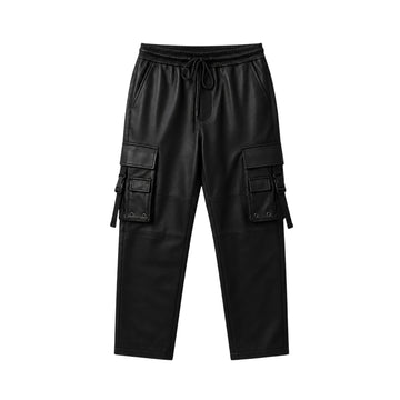 Men's "Shadow Utility" Genuine Sheepskin Leather Cargo Pants – Relaxed Fit Drawstring Tactical Trousers