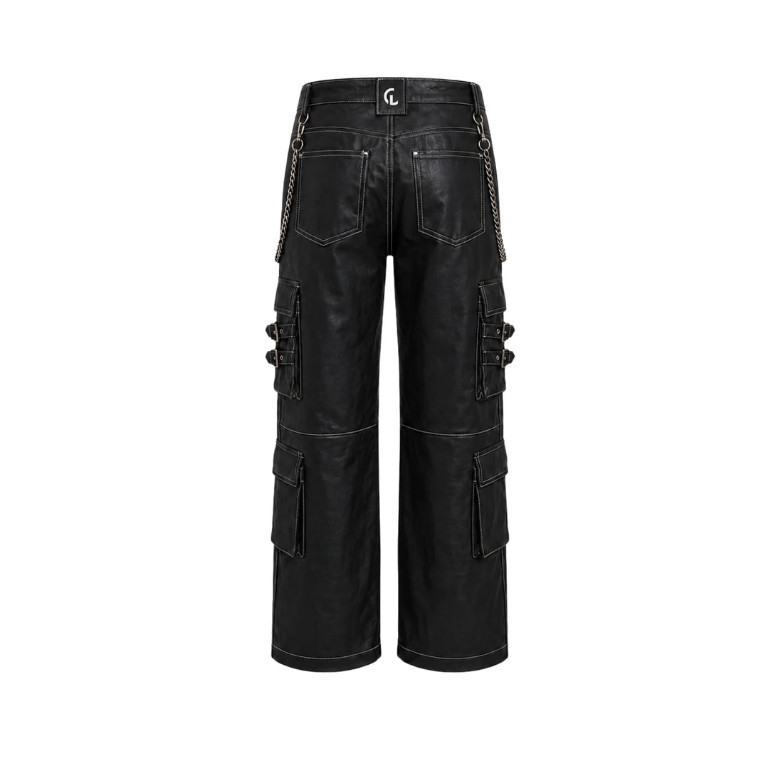 Elysian Sheepskin Leather Utility Cargo Pants for Ladies or Women with Detachable Hardware Chains