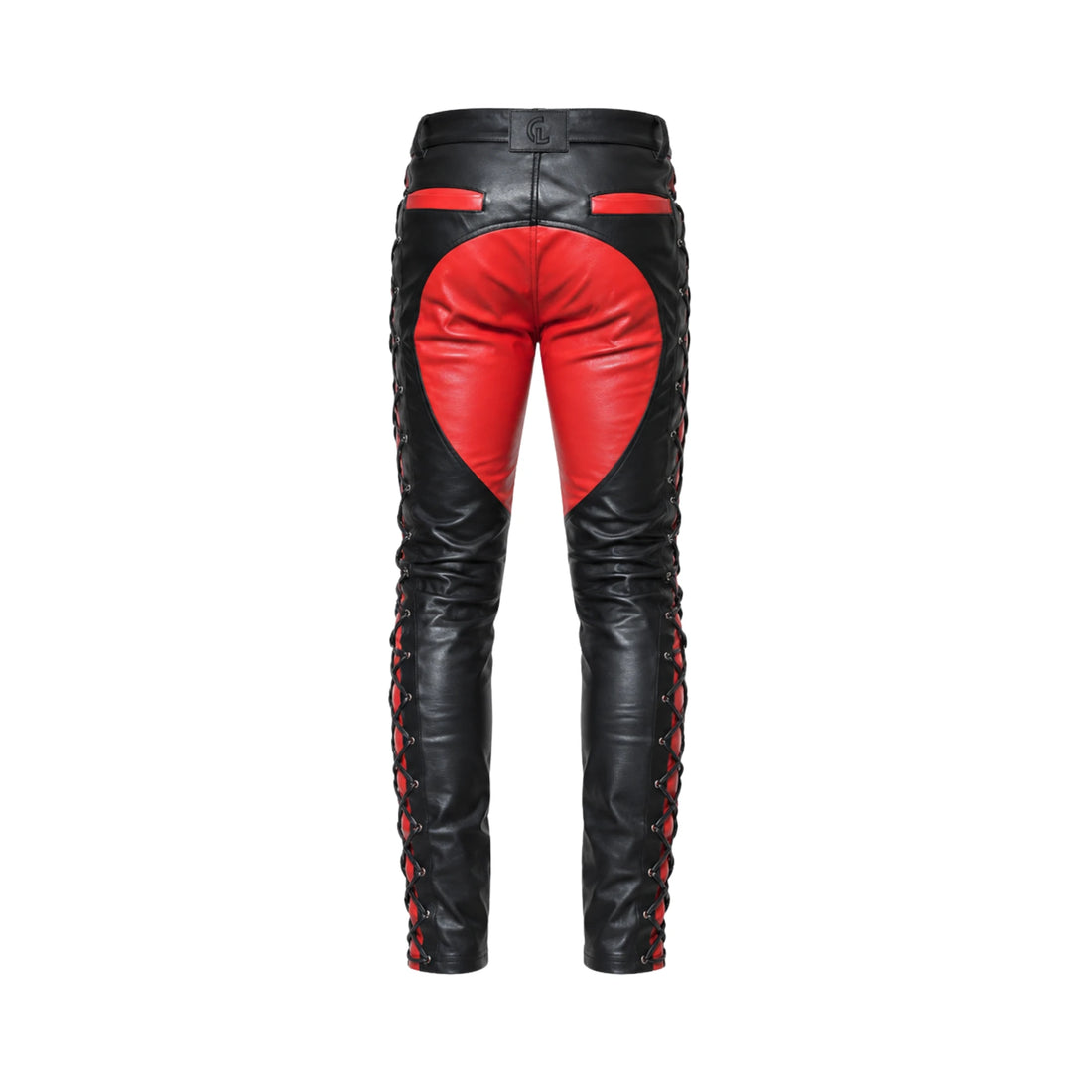 Inferno Lace Men’s Sheepskin Leather Pants – Black & Red Lace-Up Biker Trousers
