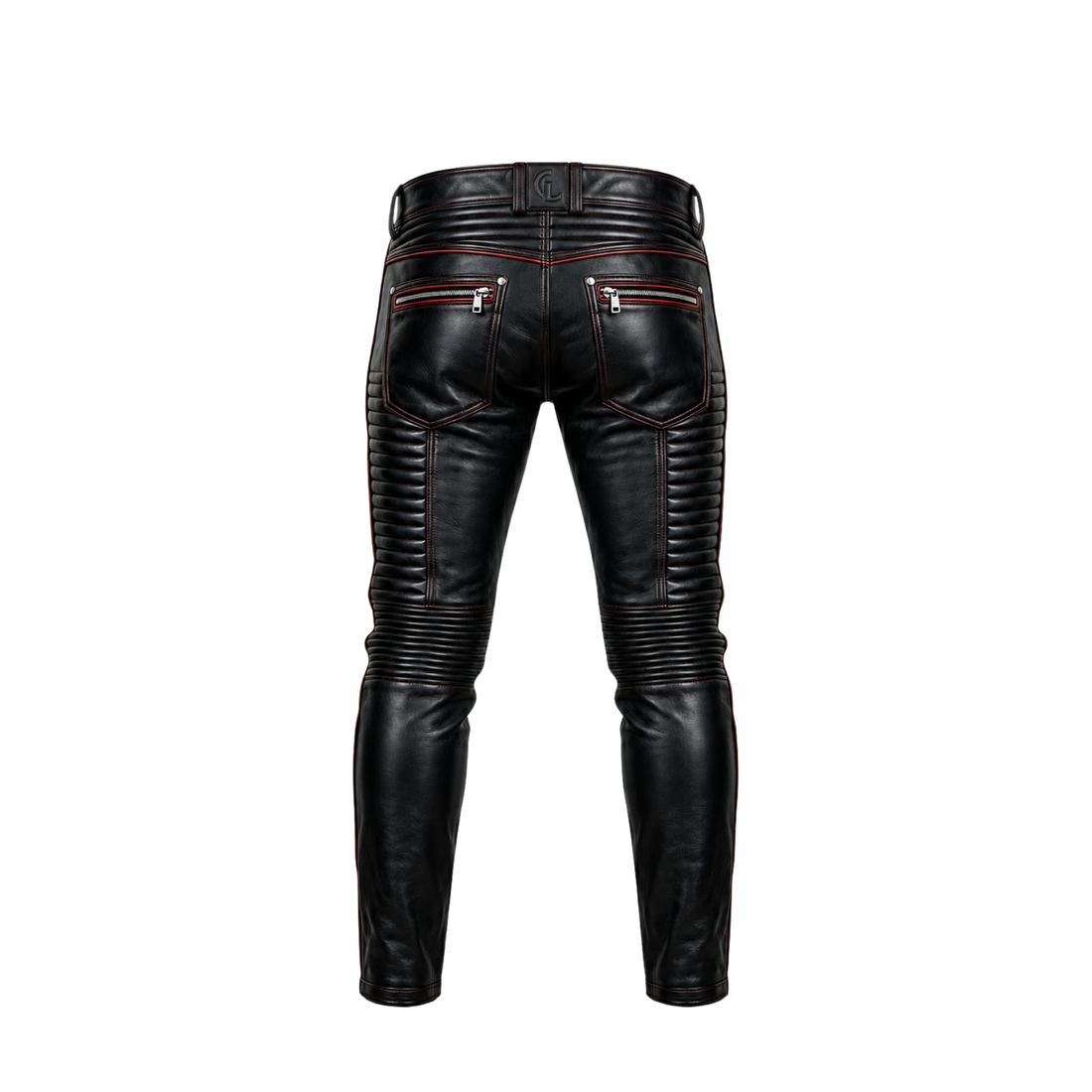 Noir Raptor Black Moto Leather Pants with Red Piping