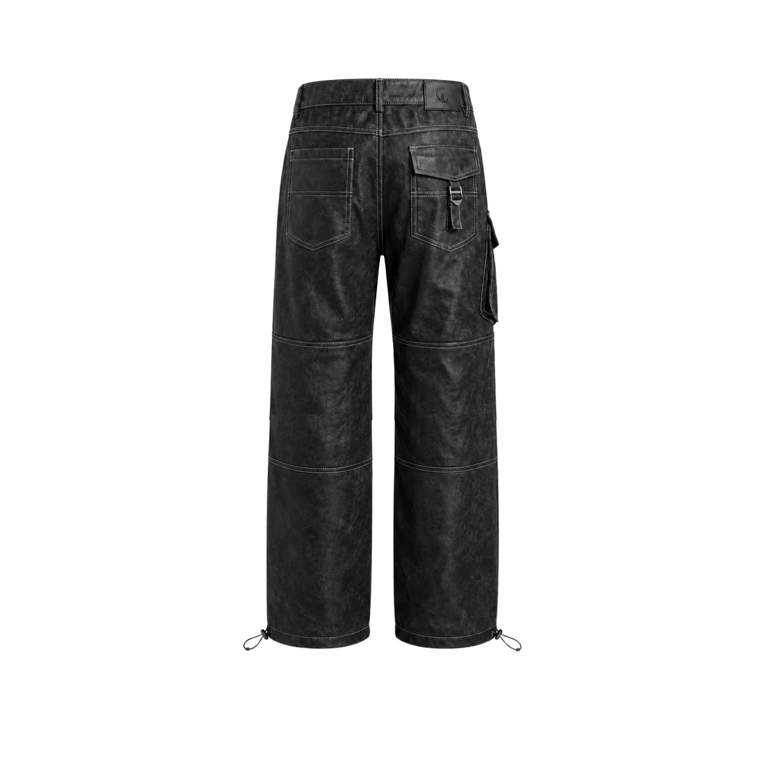 Women's Distressed Sheepskin Leather Cargo Pants — Washed Vintage Finish | Baggy Fit | Utility Pockets | Drawstring Ankle