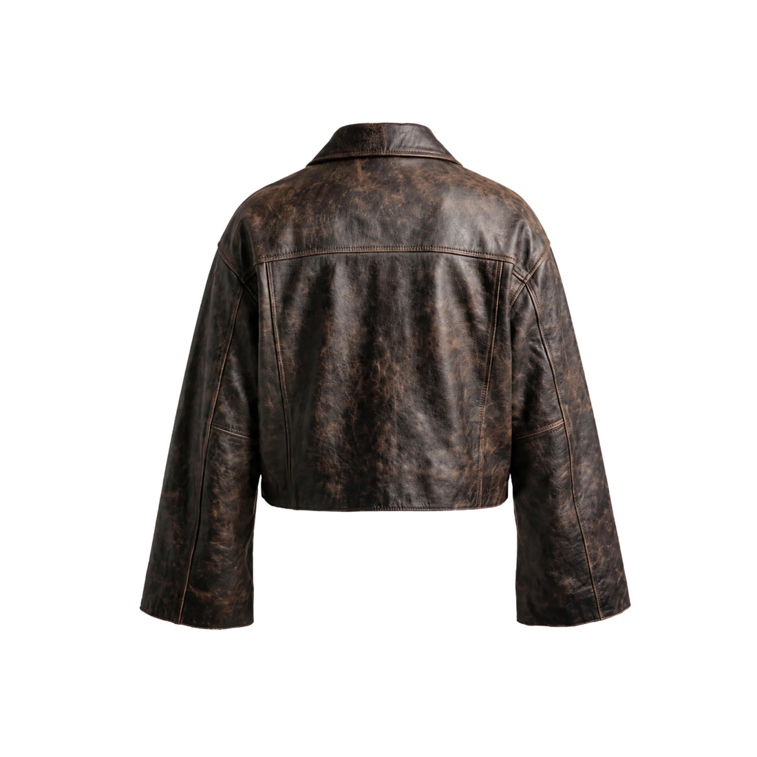Women's Distressed Sheepskin Crop Leather Overshirt | Vintage Mob Wife Boxy Crop Jacket with Satin Lining
