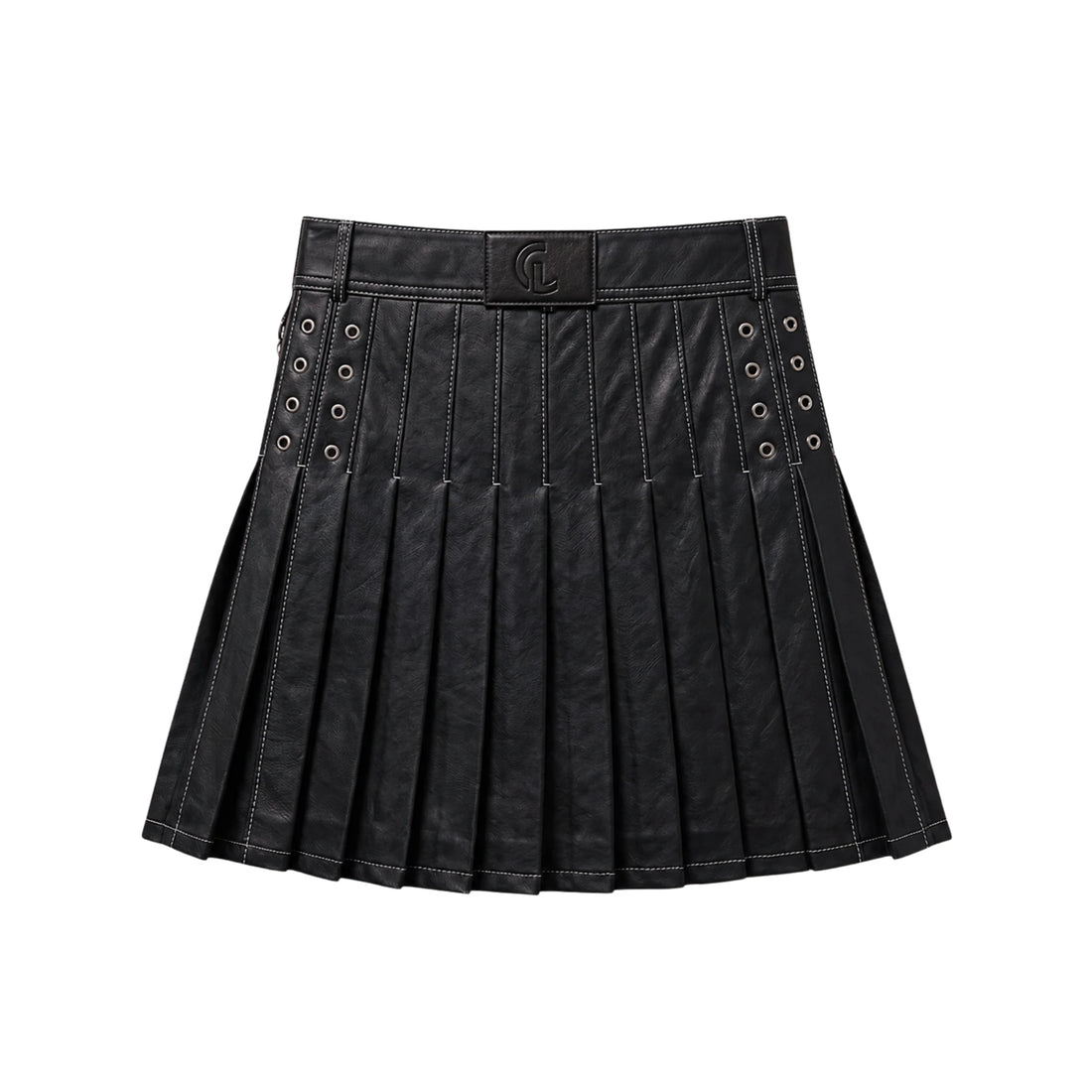 Women's Genuine Sheepskin Leather Kilt Skirt — Pleated Punk Style with Chain, Detachable Mini Bag & Silver Hardware