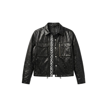 VYRON Men’s Cropped Sheepskin Leather Overshirt – Satin Lined Luxury Streetwear Jacket