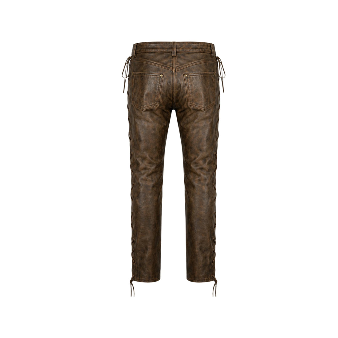 Vintage Style Brown Sheepskin Quilted Leather Biker Pants