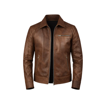 Lavendard Men's Brown Leather Biker Jacket