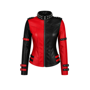 Scarlet Viper Women’s Red & Black Cowhide Studded Leather Biker Jacket
