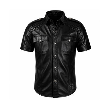 Shadow Sergeant Men’s Black Sheepskin Leather Short Sleeve Shirt