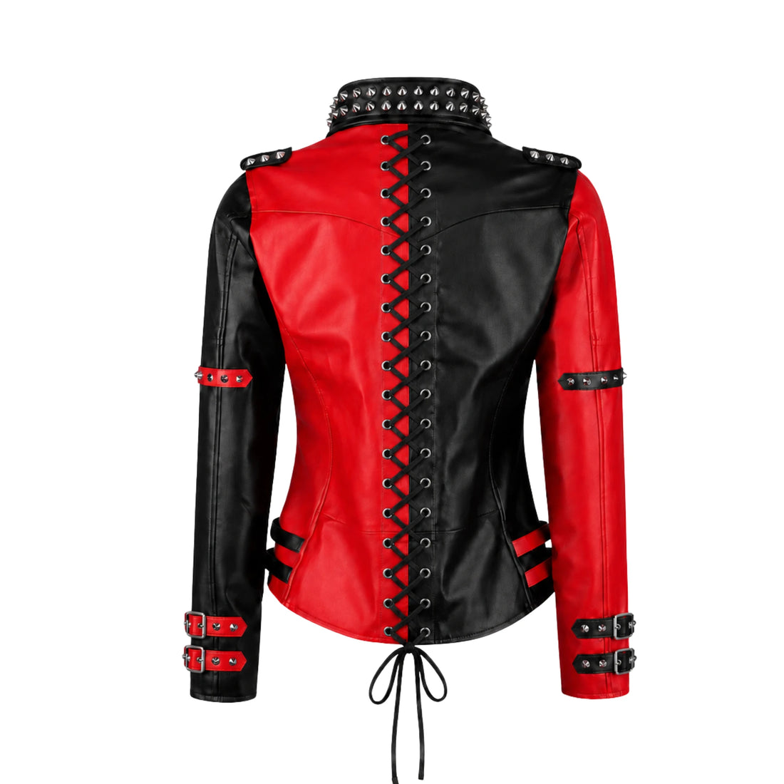 Scarlet Viper Women’s Red & Black Cowhide Studded Leather Biker Jacket