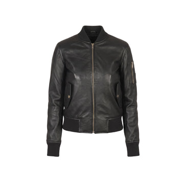 Ava MA-1 Women's Black Genuine Leather Bomber Jacket – Classic Slim Fit Military Style