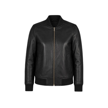 Bliss Women's Black Leather Bomber Jacket – Premium Genuine Lambskin Minimalist Flight Jacket