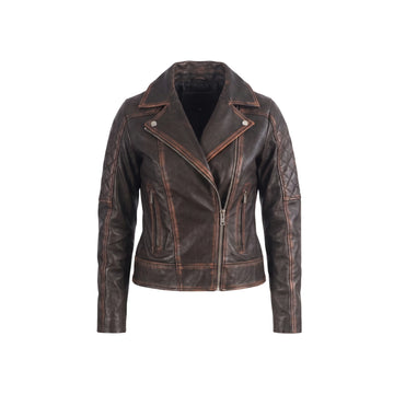 Carolyn Women's Vintage Brown Quilted Leather Biker Jacket