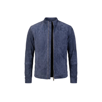 Charcoal Navy Blue Women's Suede Biker Jacket – Premium Genuine Goat Suede Asymmetric Moto Jacket