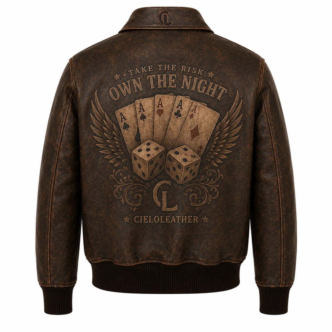 Midnight Gambler Men’s Dark Brown Sheepskin Leather Bomber Jacket