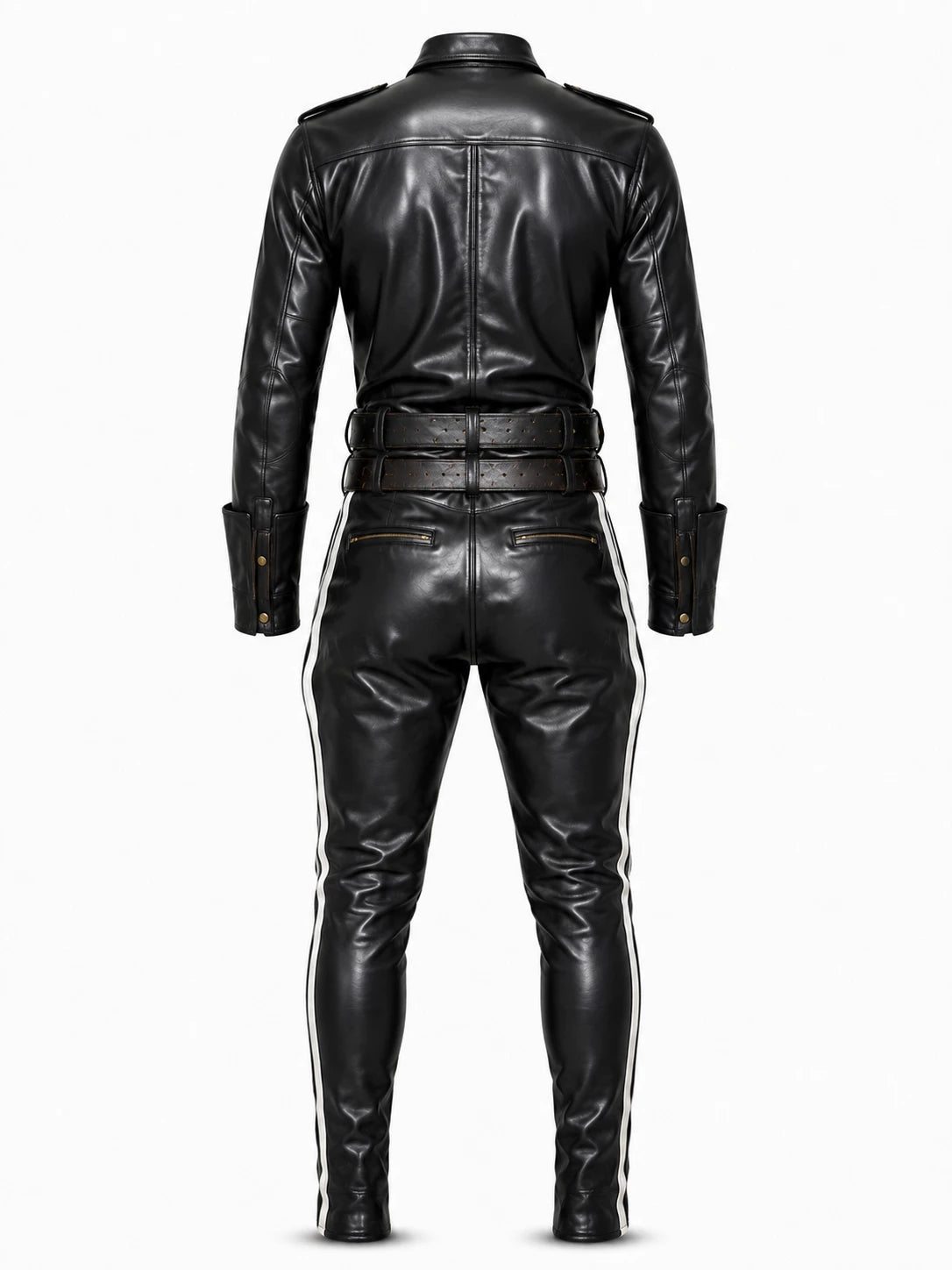 Cielo Noir Vanguard Men’s Black Sheepskin Leather Moto Suit