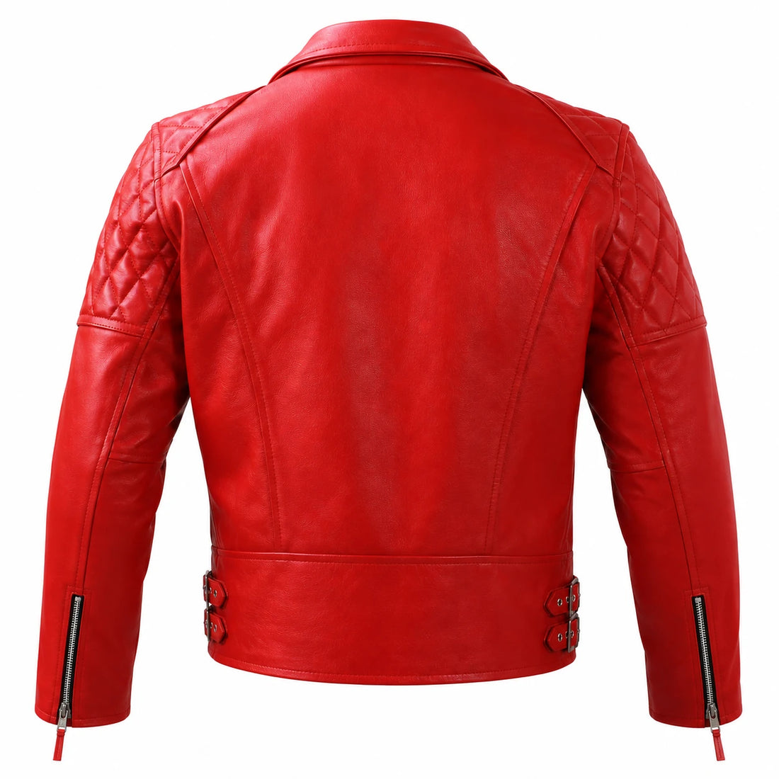 Crimson Rebel Men’s Red Quilted Leather Biker Jacket