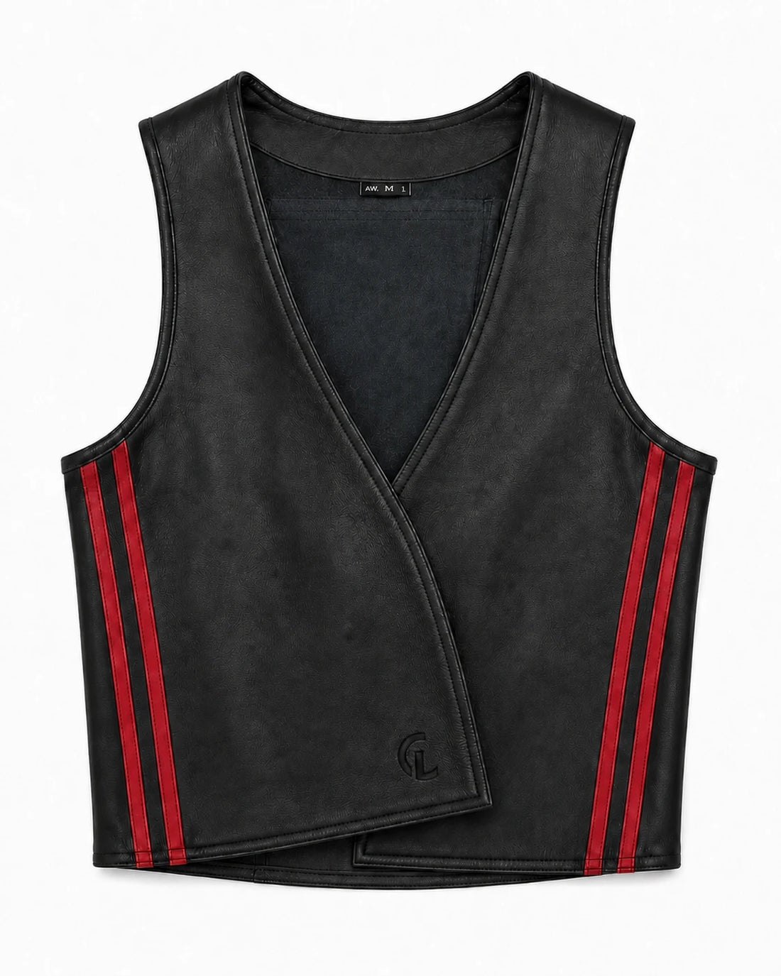 Noirline Men’s Black Sheepskin Leather Cropped Vest – Stripe Edition
