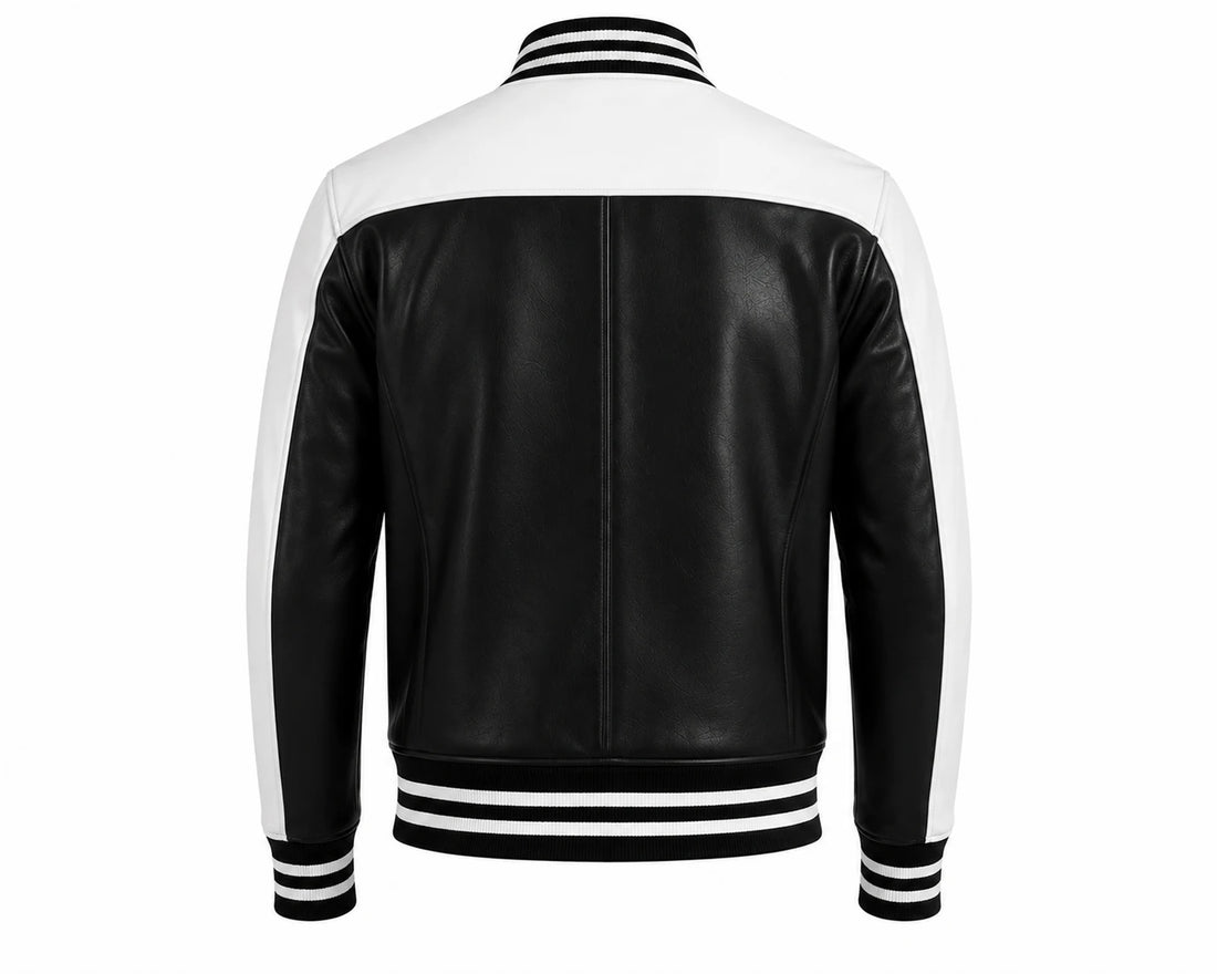 CL Apex Men’s Black & White Sheepskin Leather Varsity Jacket