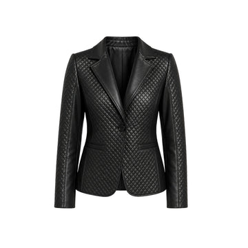 Cora Women's Quilted Black Leather Blazer – Premium Genuine Lambskin Tailored Moto-Style Suit Jacket
