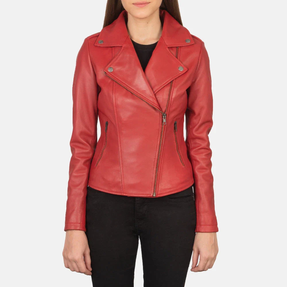 Flashback Women's Red Leather Biker Jacket