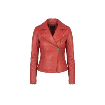 Flashback Women's Red Leather Biker Jacket