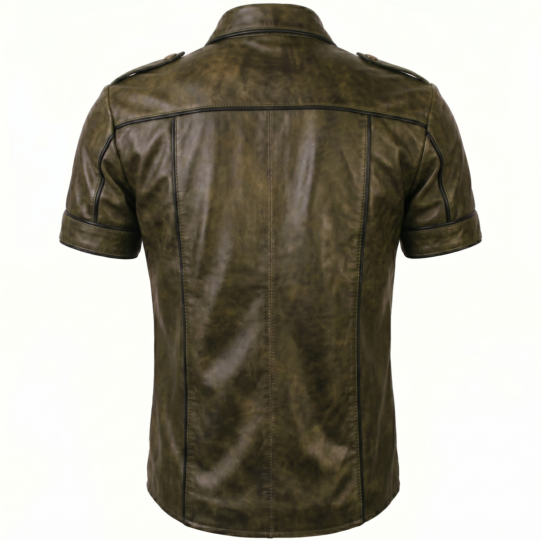 The Maverick Tactical Olive Green Genuine Sheepskin Short-Sleeve Leather Shirt