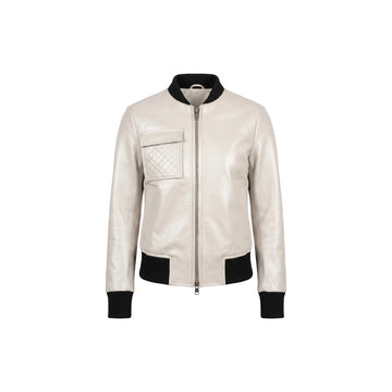 Lana Women's Silver Metallic Leather Bomber Jacket