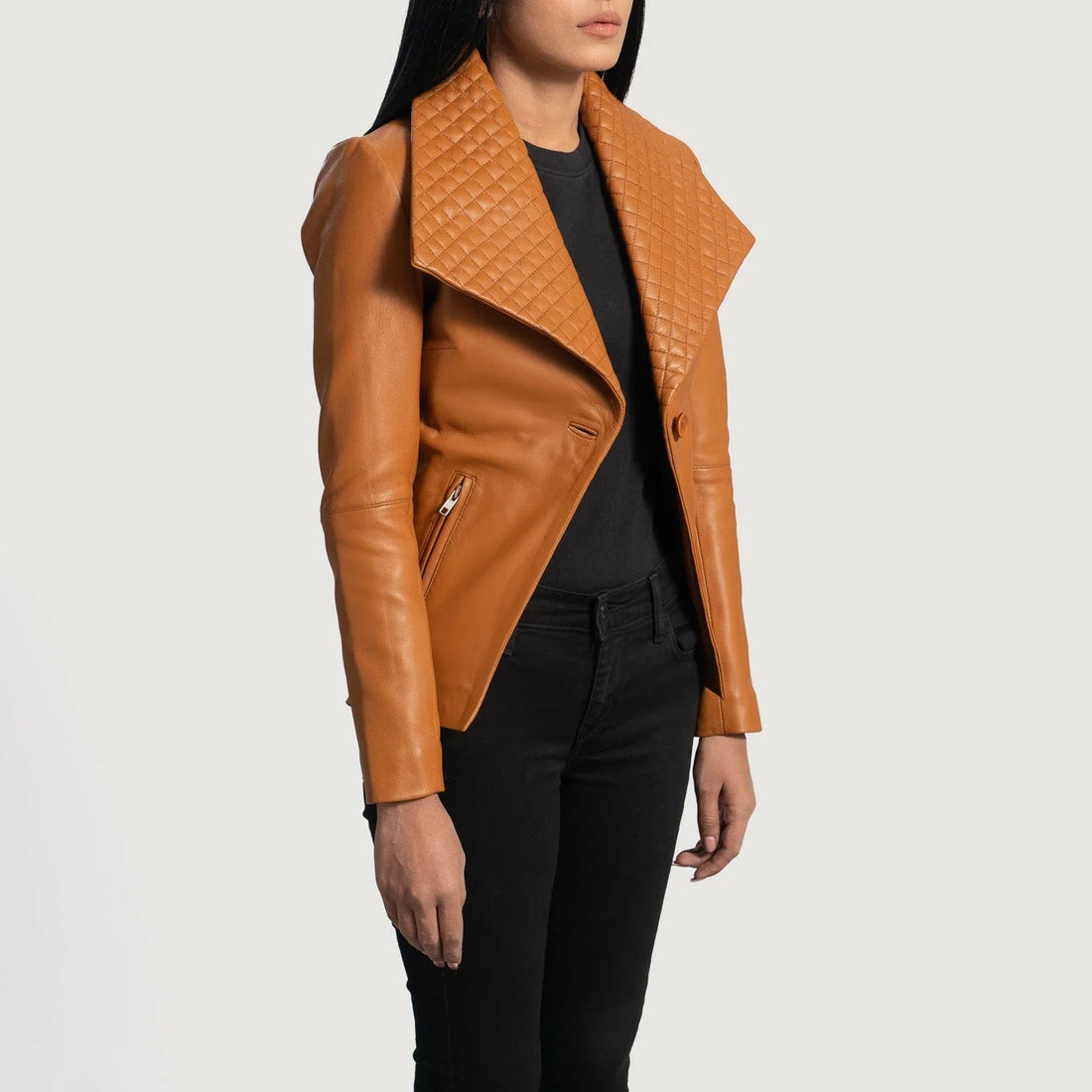 Lee Women's Tan Brown Leather Blazer – Premium Genuine Lambskin Tailored Slim Fit Leather Suit Jacket