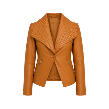 Lee Women's Tan Brown Leather Blazer – Premium Genuine Lambskin Tailored Slim Fit Leather Suit Jacket