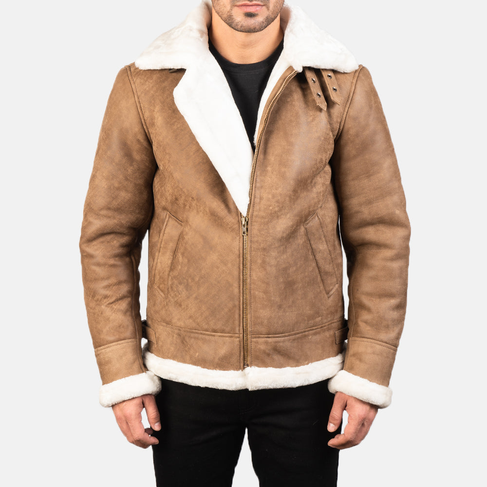 Francis B-3 Distressed Men's Brown Leather Bomber Jacket
