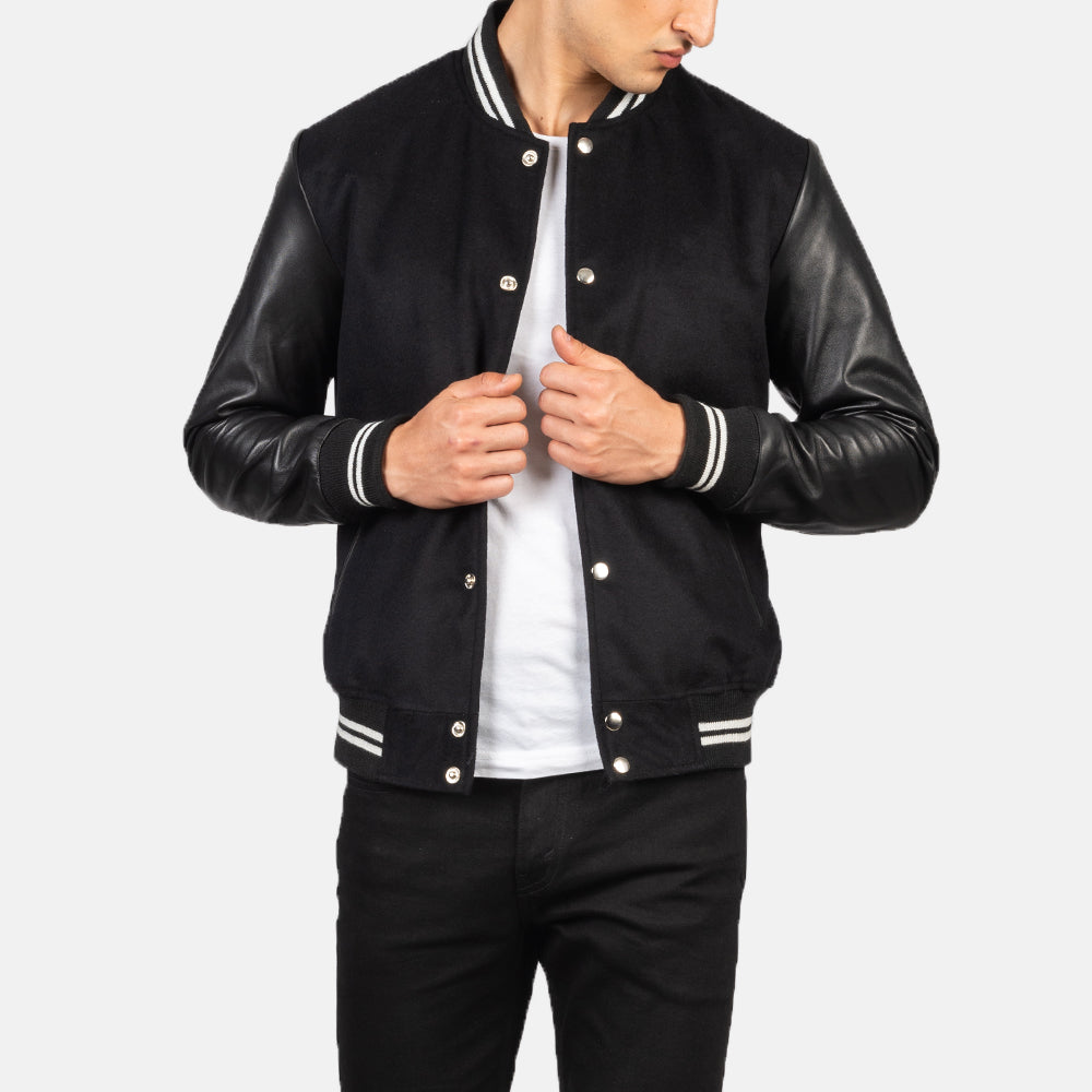 Men's Vaxton Black Striped Hybrid Varsity Jacket