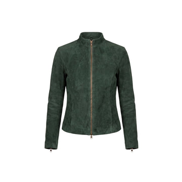 Rumella Women's Forest Green Suede Biker Jacket