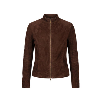 Rumella Women's Mocha Suede Biker Jacket – Premium Genuine Suede Asymmetric Moto Jacket
