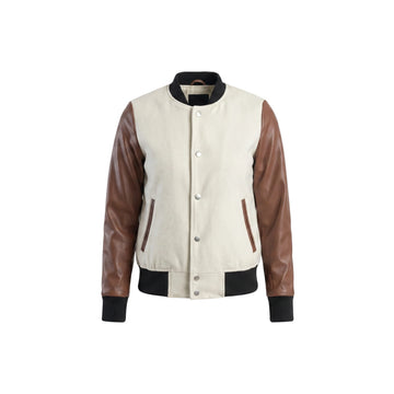 Savant Women's White & Brown Hybrid Varsity Jacket