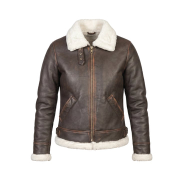 Sherilyn B-3 Women's Brown Sheepskin Leather Bomber Jacket