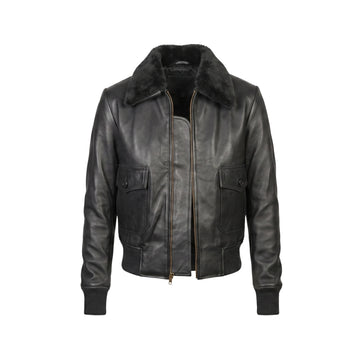 Stella G-1 Women's Black Leather Bomber Jacket – Premium Genuine Leather Flight Jacket with Detachable Faux Fur Collar